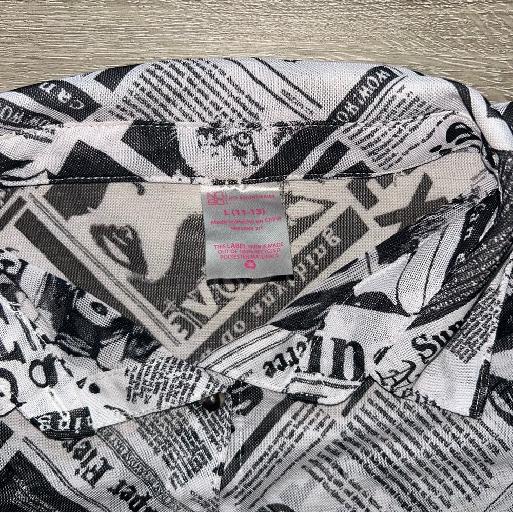 Newspaper Print Black and White Shirt